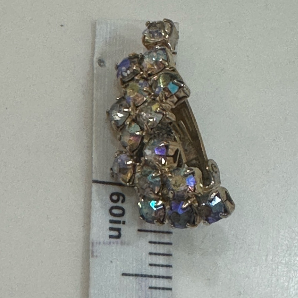 Vintage Aurora Borealis AB Rhinestone Clip-On Earrings - Picture 6 of 7